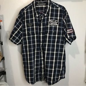 Harley Davidson Shirt Men’s XL Short Sleeve Button Up Plaid Embroidered Logo
